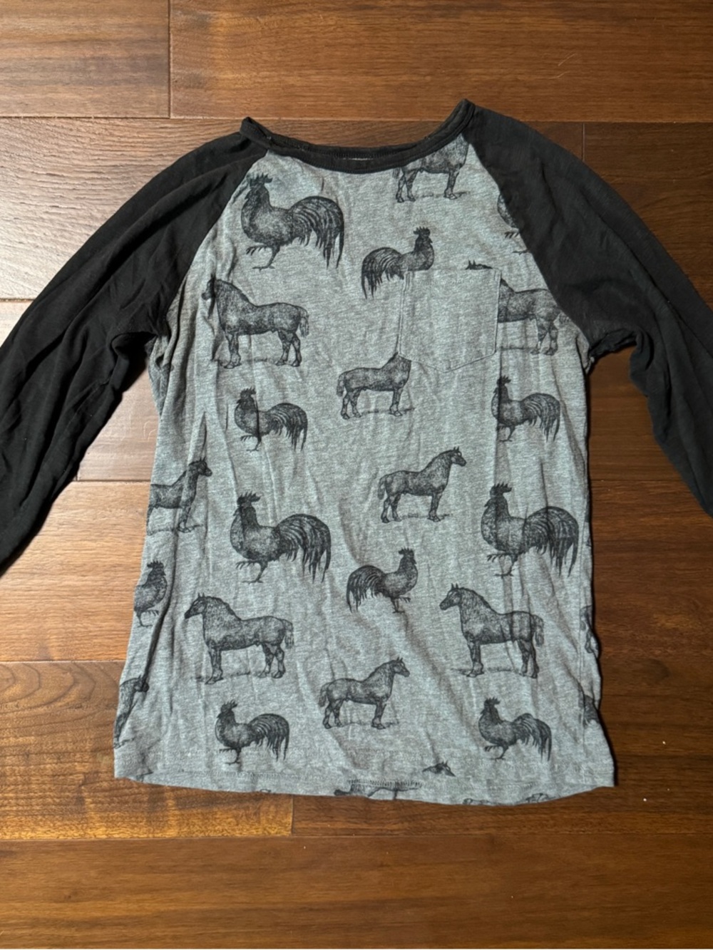 Mossimo horse and rooster print raglan ringer tee
